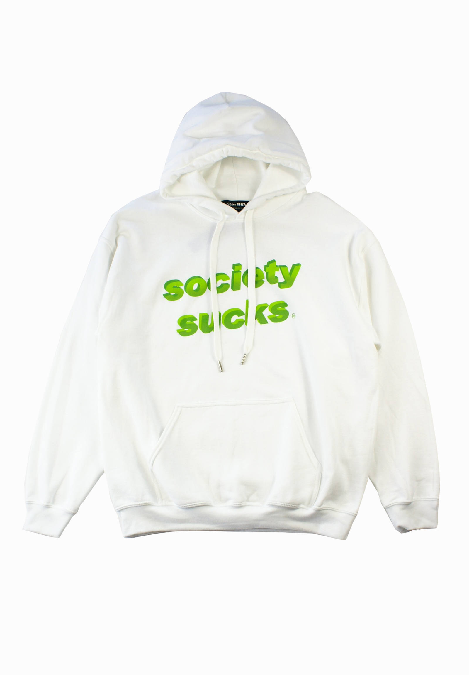 Skim Milk プルオーバーパーカー Society Sucks Hoodie White Frog S Tail